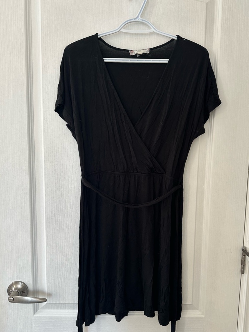 🔥 2/$20 EUC Women’s Casual Summer Black Wrap Mini Dress Tie Waist Size Medium